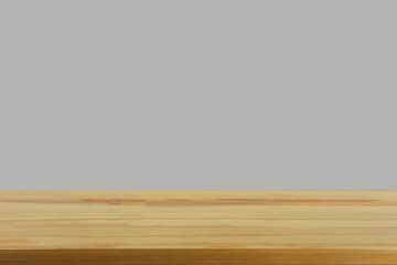 Empty top of wooden table or counter isolated on gray background. montage for product display