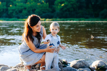 Young family walking outdoor