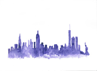 Watercolor skyline of new york city in USA
