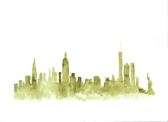 Watercolor skyline of new york city in USA