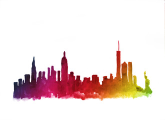 Watercolor skyline of new york city in USA