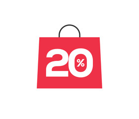 Vector red shopping bag with 20% on it isolated on white background. For spring summer sale campaign.