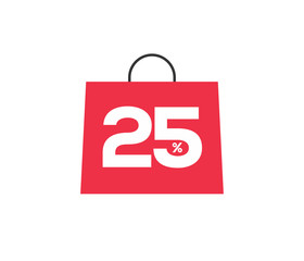 Vector red shopping bag with 25% on it isolated on white background. For spring summer sale campaign.