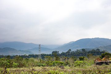 Landscape of beautiful mountain and grassland under sky in Taitung, Taiwan, Asia.