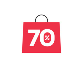Vector red shopping bag with 70% on it isolated on white background. For spring summer sale campaign.