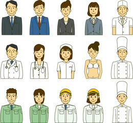 働く人　職業　医者　工事現場　サラリーマン　OL