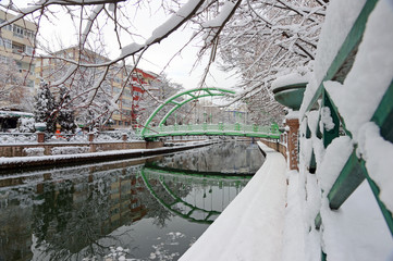 Porsuk river is beautiful in Winter season, in Eskisehir, Turkey
