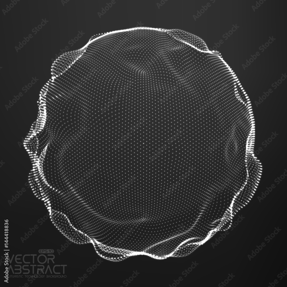 Poster abstract vector monochrome mesh sphere on dark background. futuristic style card. elegant background