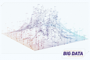 Vector abstract 3D big data visualization. Futuristic infographics aesthetic design. Visual information complexity. Intricate data threads graphic. Social network or business analytics representation