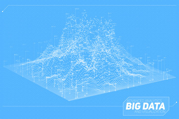 Vector abstract 3D big data visualization. Futuristic infographics aesthetic design. Visual information complexity. Intricate data threads graphic. Social network or business analytics representation