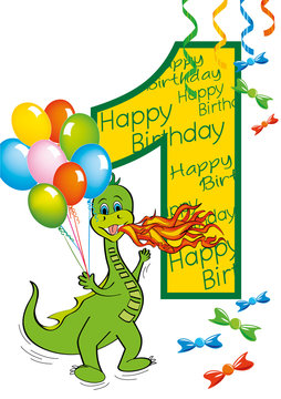 buon compleanno bambino numero 1 con draghetto