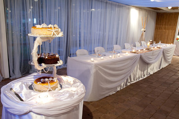 Three layered Tower Ocean Theme Wedding Cake