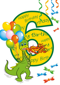 buon compleanno bambino numero 6 con draghetto
