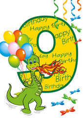 buon compleanno bambino numero 9 con draghetto