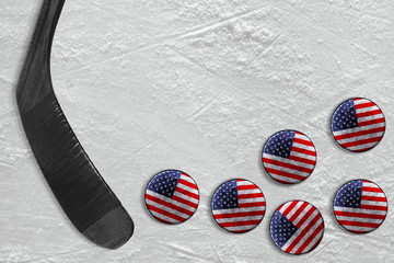 Hockey stick and american pucks