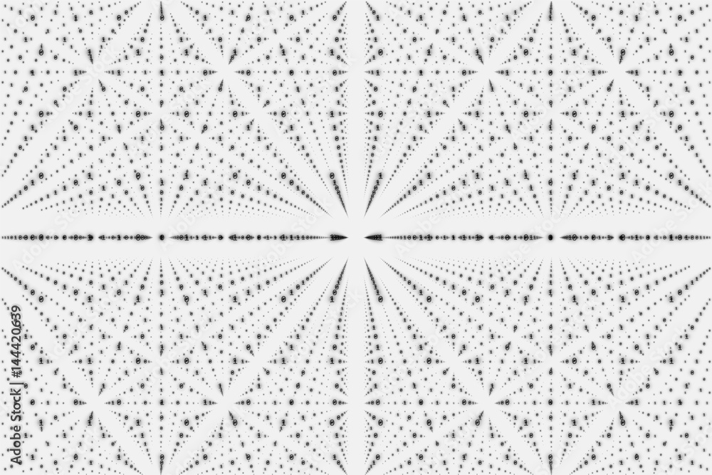 Poster vector infinity data matrix visualization. grayscale big data structure with binary numbers lattice.