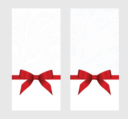 Gift certificate, Gift Card With Red Ribbon And A Bow on white background.  Gift Voucher Template.  Vector image.