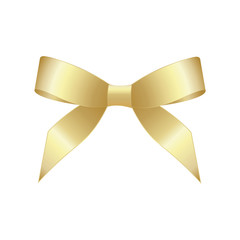 Vector Shiny Golden Satin Gift Bow Close up Isolated on White Background