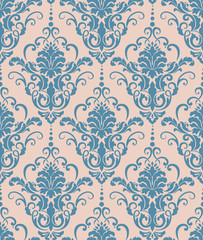 Fototapeta premium Vector damask seamless pattern background. Classical luxury old fashioned damask ornament, royal victorian seamless texture for wallpapers, textile, wrapping. Exquisite floral baroque template.