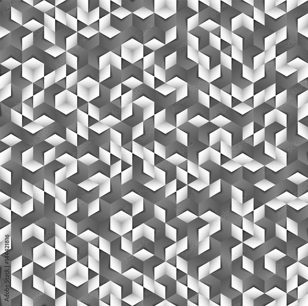 Aufkleber grayscale hexagonal seamless vector pattern. volumetric hexagon elements placed randomly. modern abs