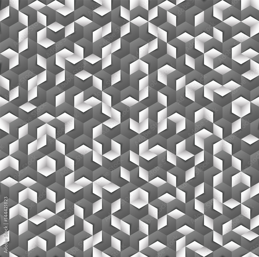 Aufkleber grayscale hexagonal seamless vector pattern. volumetric hexagon elements placed randomly. modern abs