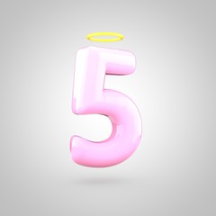 Naklejka premium Cute angelic pink number 5 with halo