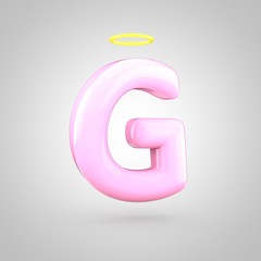 Cute angelic pink letter G uppercase with halo