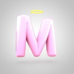 Cute angelic pink letter M uppercase with halo
