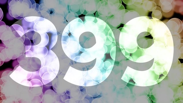 Three hundreds ninety nine to four hundreds points, level, rank fade in/out animation with color gradient moving bokeh background. 90 frames still, 180 fade out, 30 clear, 180 fade in, 300 still.