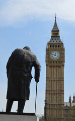 Statue of Winston  Churchill looking towards Big Ben