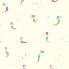 Seamless pattern with mermaids and corals