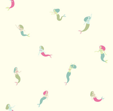 Seamless pattern with mermaids