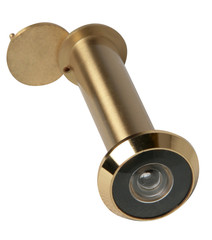 Classic Door viewer. Important security detail for the front door of home. Peephole. Chromed metal. Isolated on white background