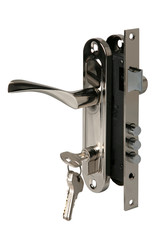 Door handle with keys isolated on white background