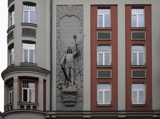 Riga, Art Nouveau building, Baznicas 31, decor elements - Archangel Michael
