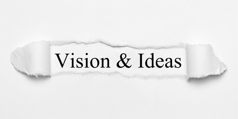 Vision & Ideas on white torn paper
