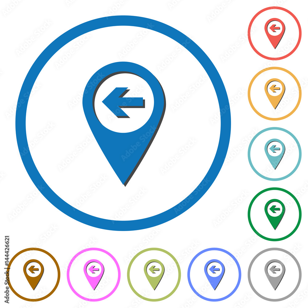 Poster previous target gps map location icons with shadows and outlines