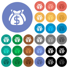 Dollar bags round flat multi colored icons