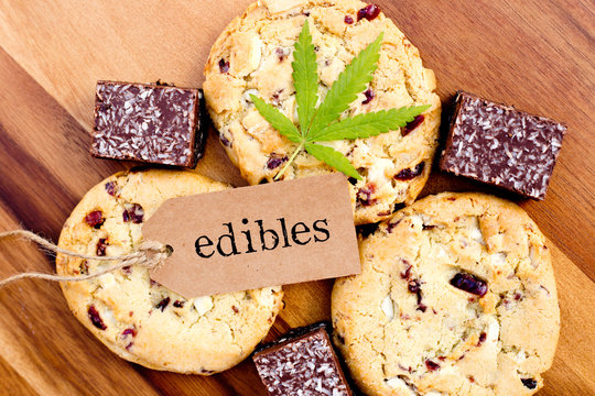 Marijuana - Cannabis - Medicinal Edibles - Cookies & Coconut Brownies, with tag and leaf
