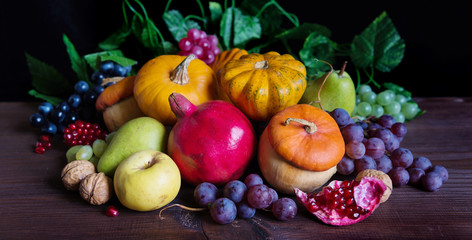 Naklejka na ściany i meble Rich harvest of various fruits and vegetables