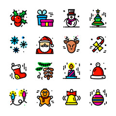 Fototapeta premium Thin line Christmas icons set, vector illustration
