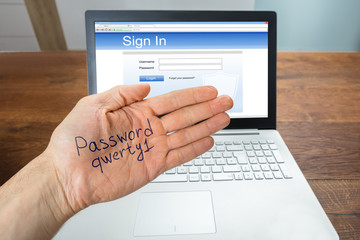 Person Showing Password On Hand