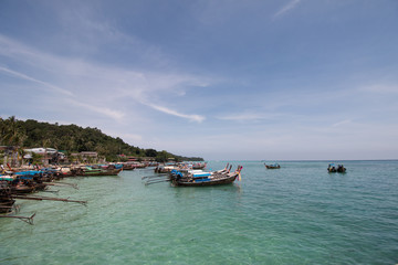 Fototapeta na wymiar boats lie at anchor in The Andaman Sea 