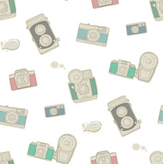Seamless pattern with color vintage cameras