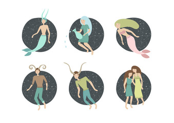 zodiac signs. vector illustration. capricorn, aquarius, pisces, aries, taurus, gemini