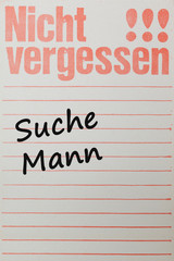 Nicht vergessen, Suche Mann, vintage memo notepad
