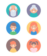 Set of vector avatars: children, adult, elderly