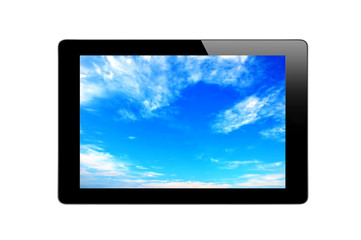 Black Touch Screen Tablet and blue sky