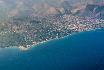 Nea Makri city in Greece seen from plane window