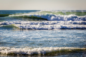 Waves of Atlantic oCean seen from beach in Matosinhos city, Portugal
